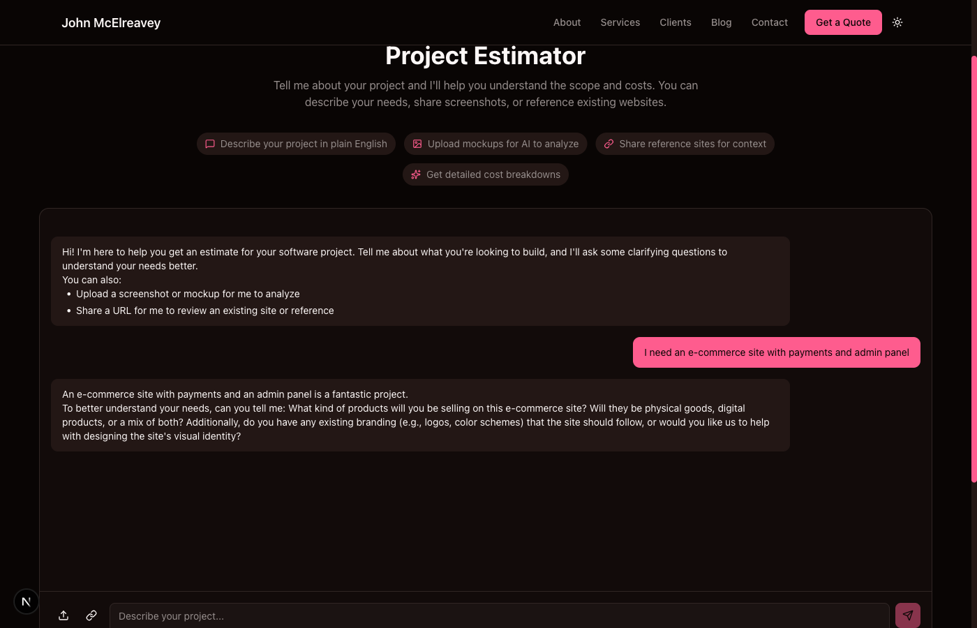 Estimator chat interface